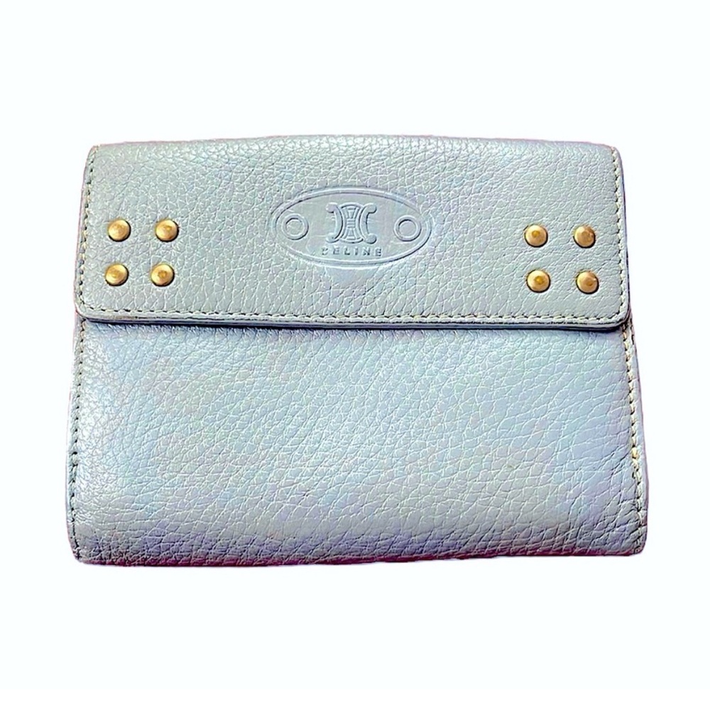 VINTAGE Celine // Light French Blue Grey-Leather Wallet - Picture 2 of 6